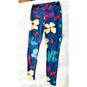 Lularoe One Size Leggings Floral Print Blue Background
